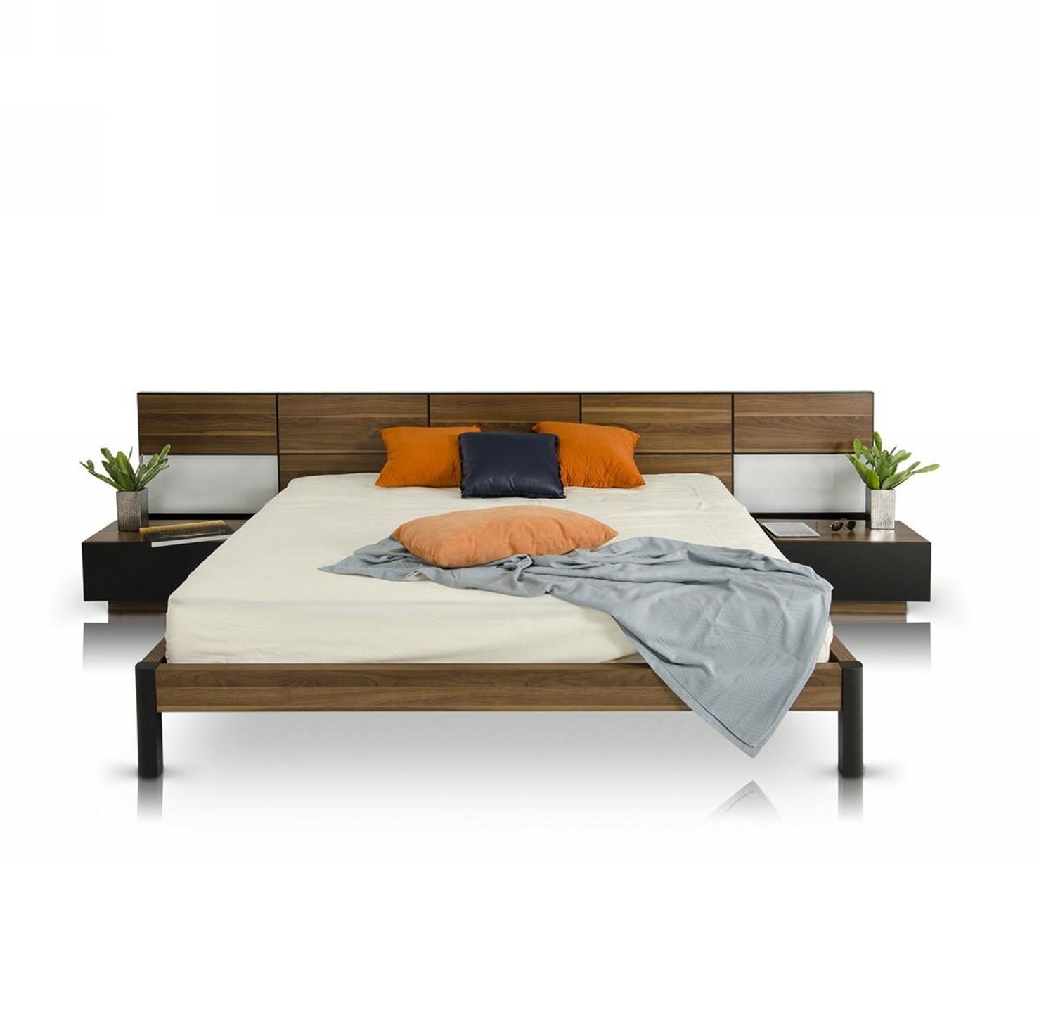 Discover Bedroom Furniture Deals - VIG Modrest Rondo Queen Platform Bed in Walnut, Leatherette
