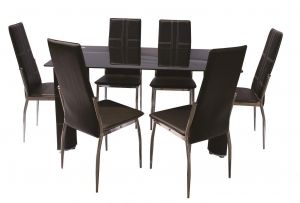 Discover Dining Room Furniture Deals - MYCO Avatar Dining Sets 7 Pcs in Metal, Faux Leather