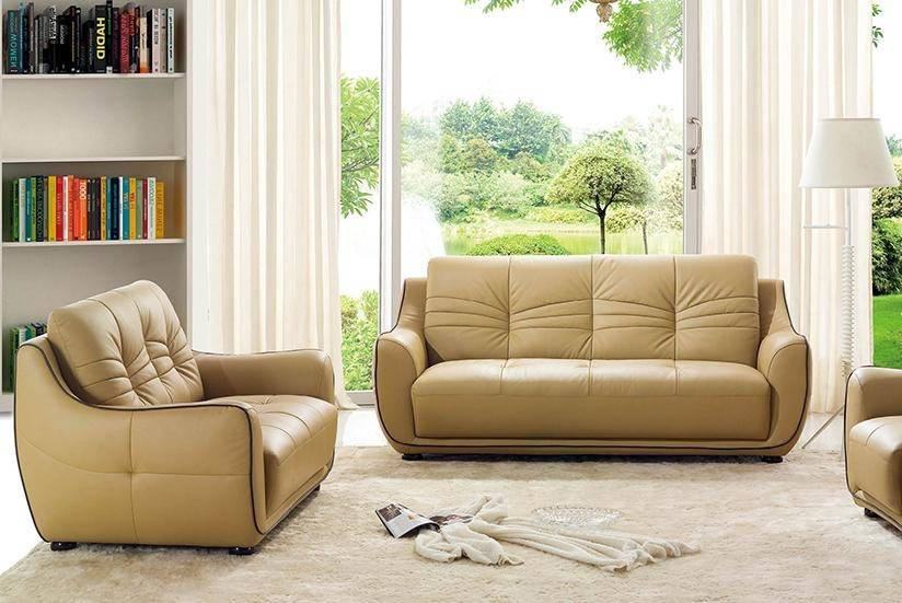 Esf 2088 Sofa And Loveseat Set 2, Beige Leather Sofa And Loveseat