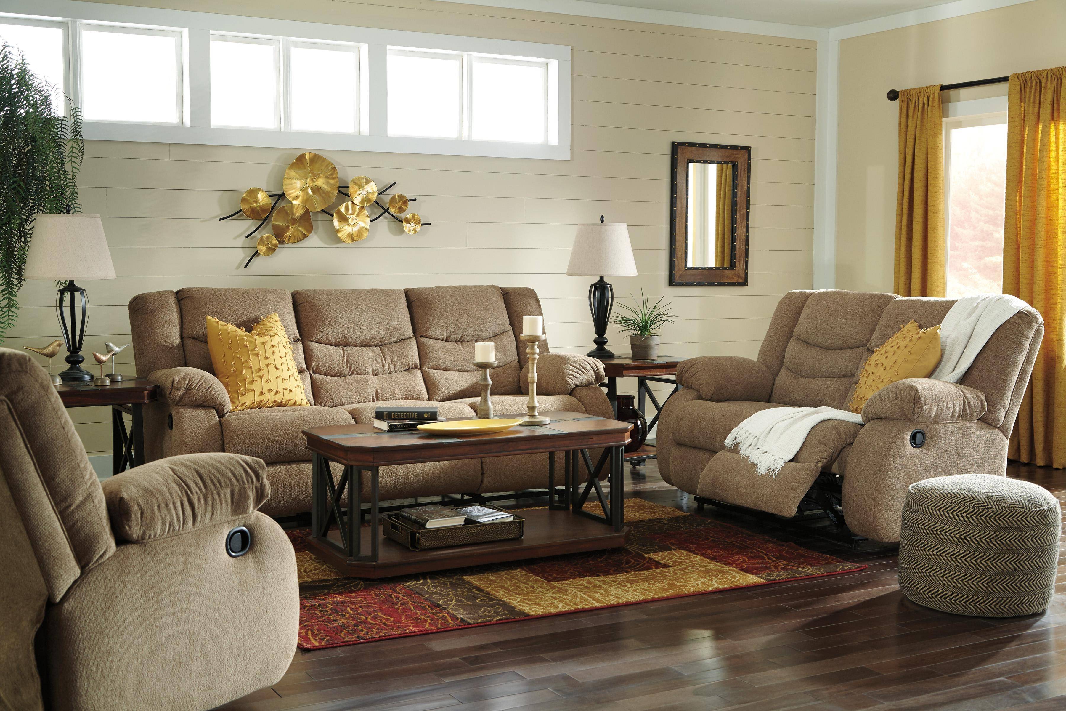 Buy Ashley Tulen Reclining Living Room Set 3 Pcs in Mocha, Fabric online