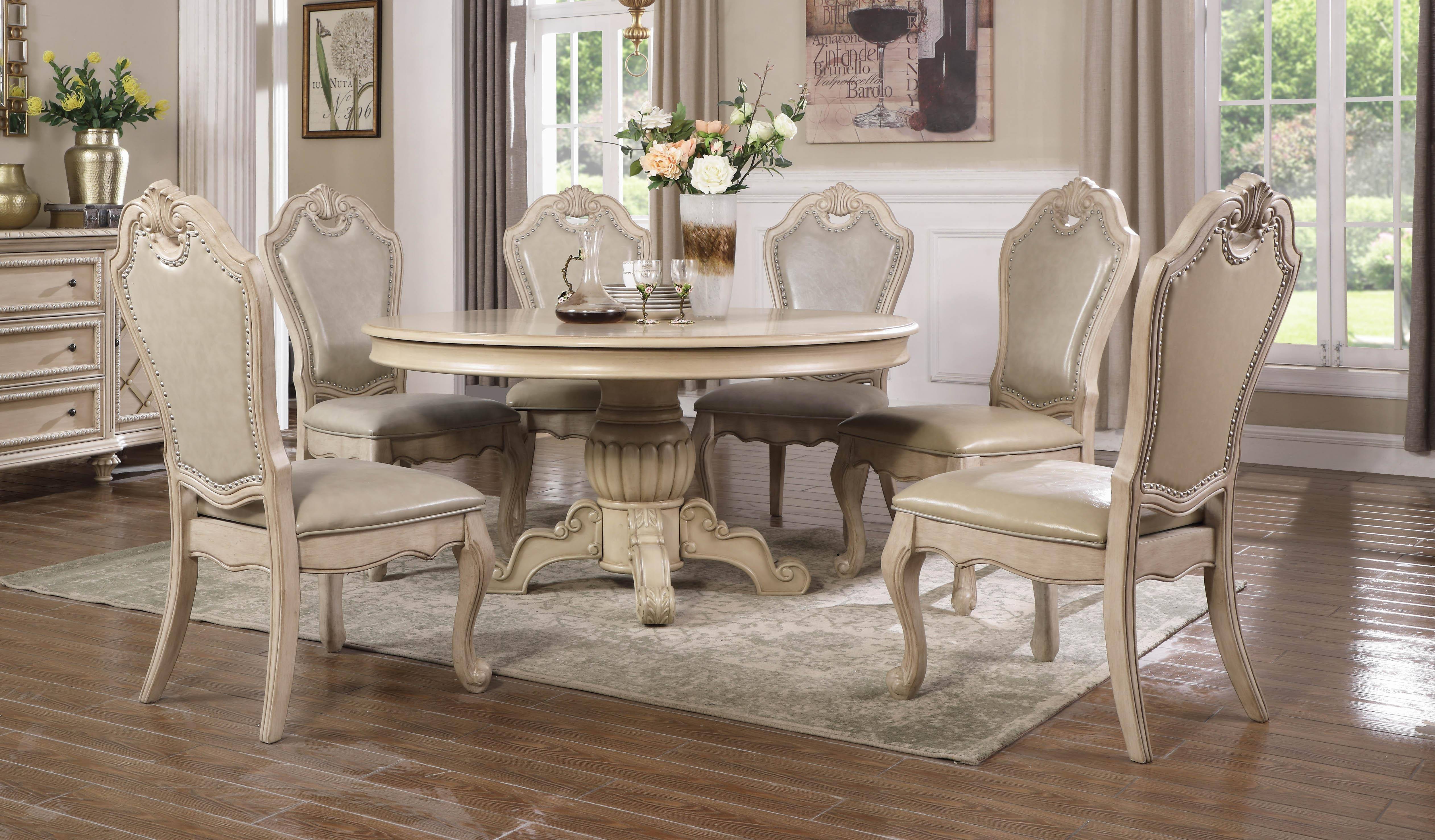 Old World Antique White 7pcs Dining Room Set NEW Rectangular Table & Chairs IACA 