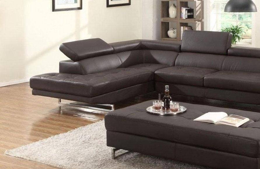 Soflex Brendon Sectional Sofa Left, Brown Faux Leather Couch