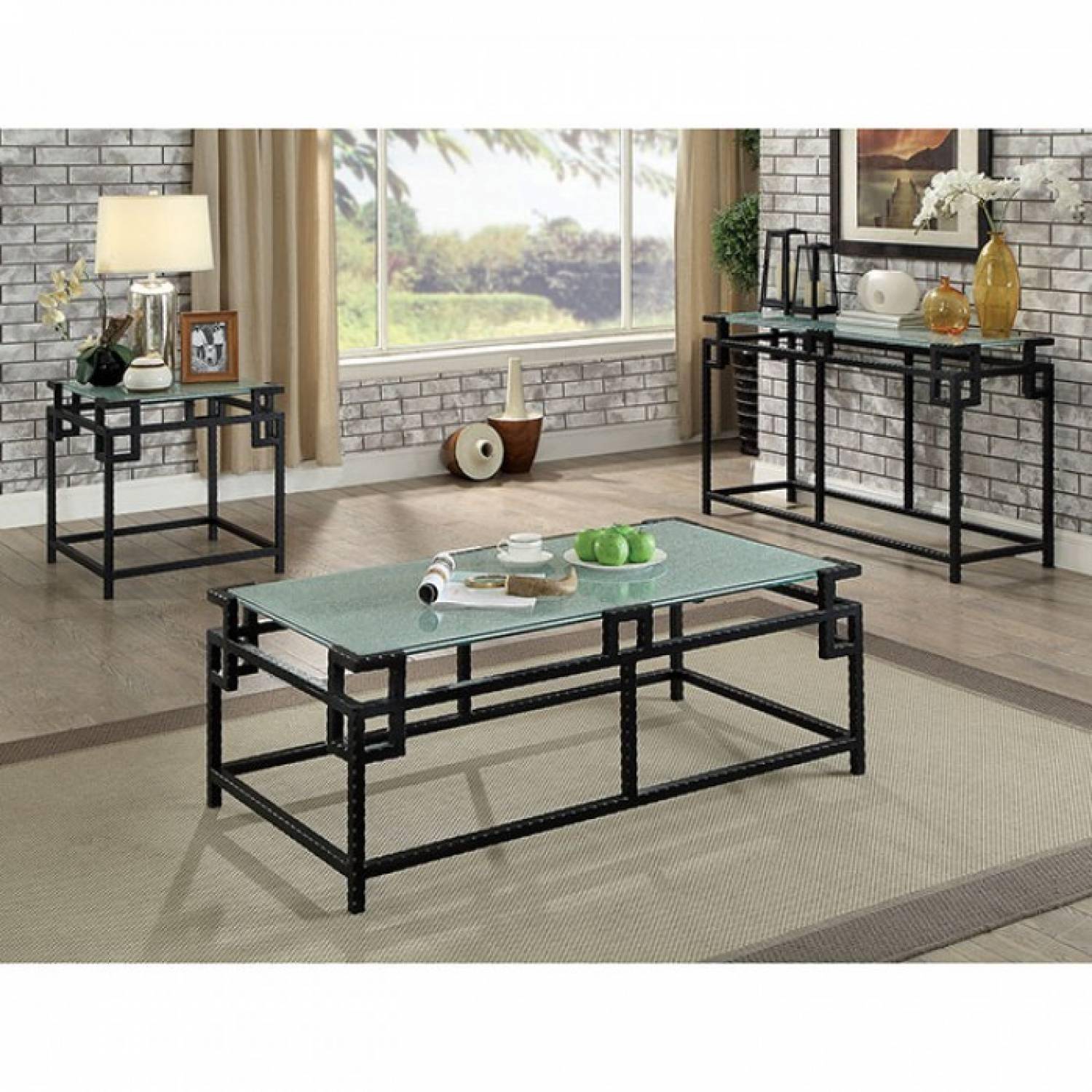 Buy Furniture Of America Selene Coffee Table End Table Console Table 3 Pcs In Black Clear Glass Online