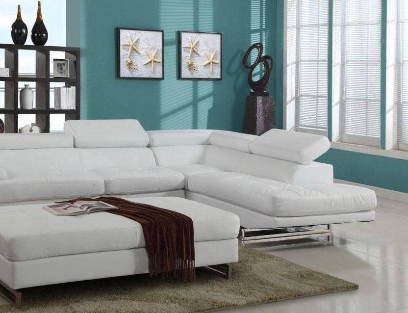 Soflex Preston Sectional Sofa Right, White Faux Leather Sectional With Ottoman