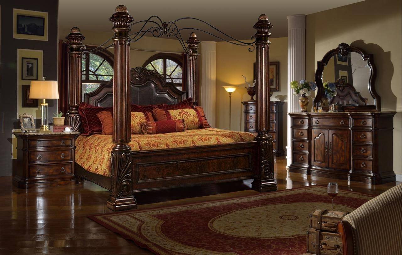 Mcferran B6005 King Canopy Bed In, Brown King Size Bed