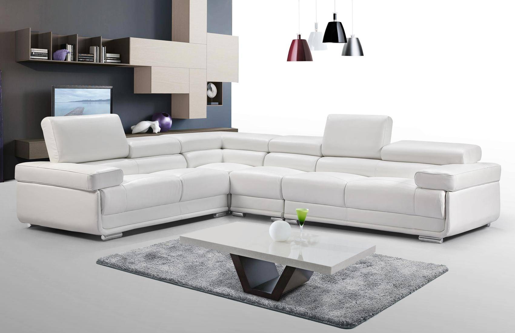 Esf 2119 Sectional Sofa In White, White Leather Contemporary Sectional