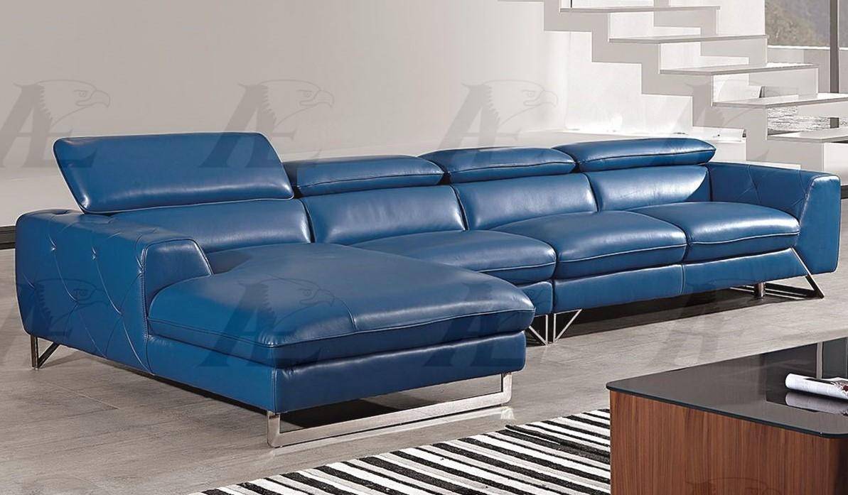 Ek L030 Blue Sectional Sofa, Blue Leather Sectional