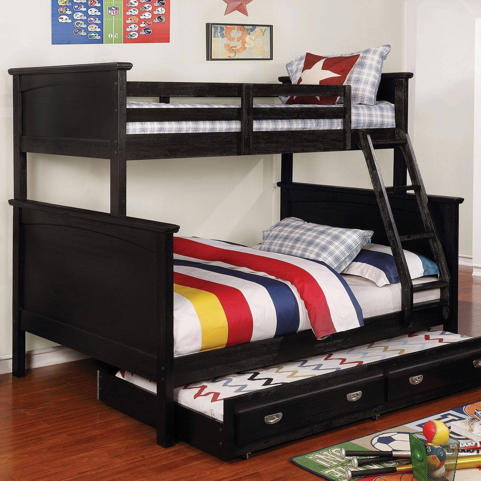 America Marci Twin Bunk Bed, Black Wooden Bunk Beds