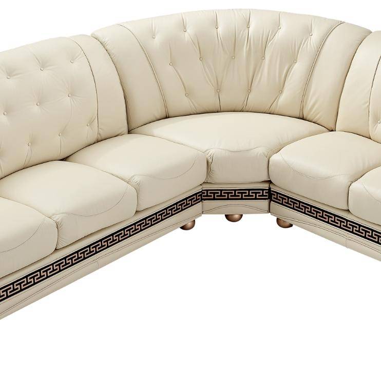 Esf Apolo Sectional Sofa Left Hand, Versace Beige Leather Sectional Sofa In Traditional Style