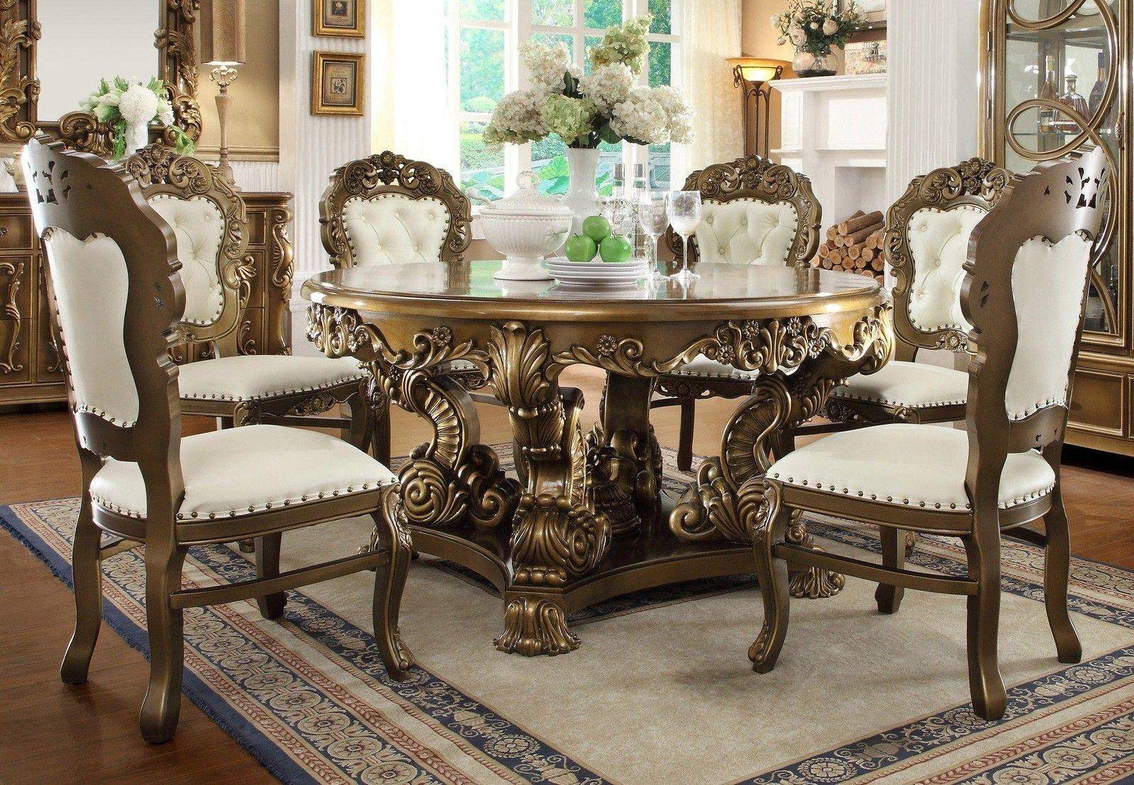 Buy Homey Design HD-8008 Dining Table Set 7 Pcs in Ivory, Golden Brown ...