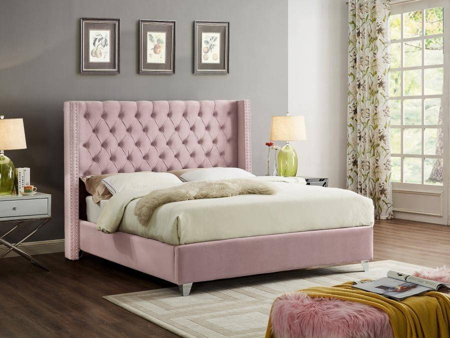 Buy Meridian Aiden King Platform Bed in Pink, Velvet online