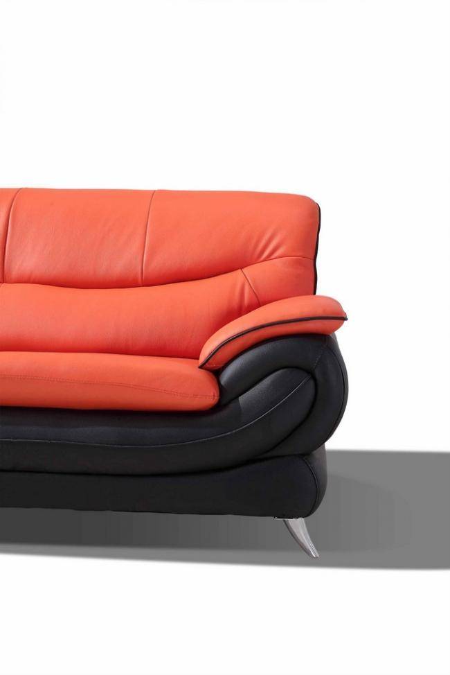Maxwest C175 Ob Sofa Set 3 Pcs In, Black And Orange Leather Sofa