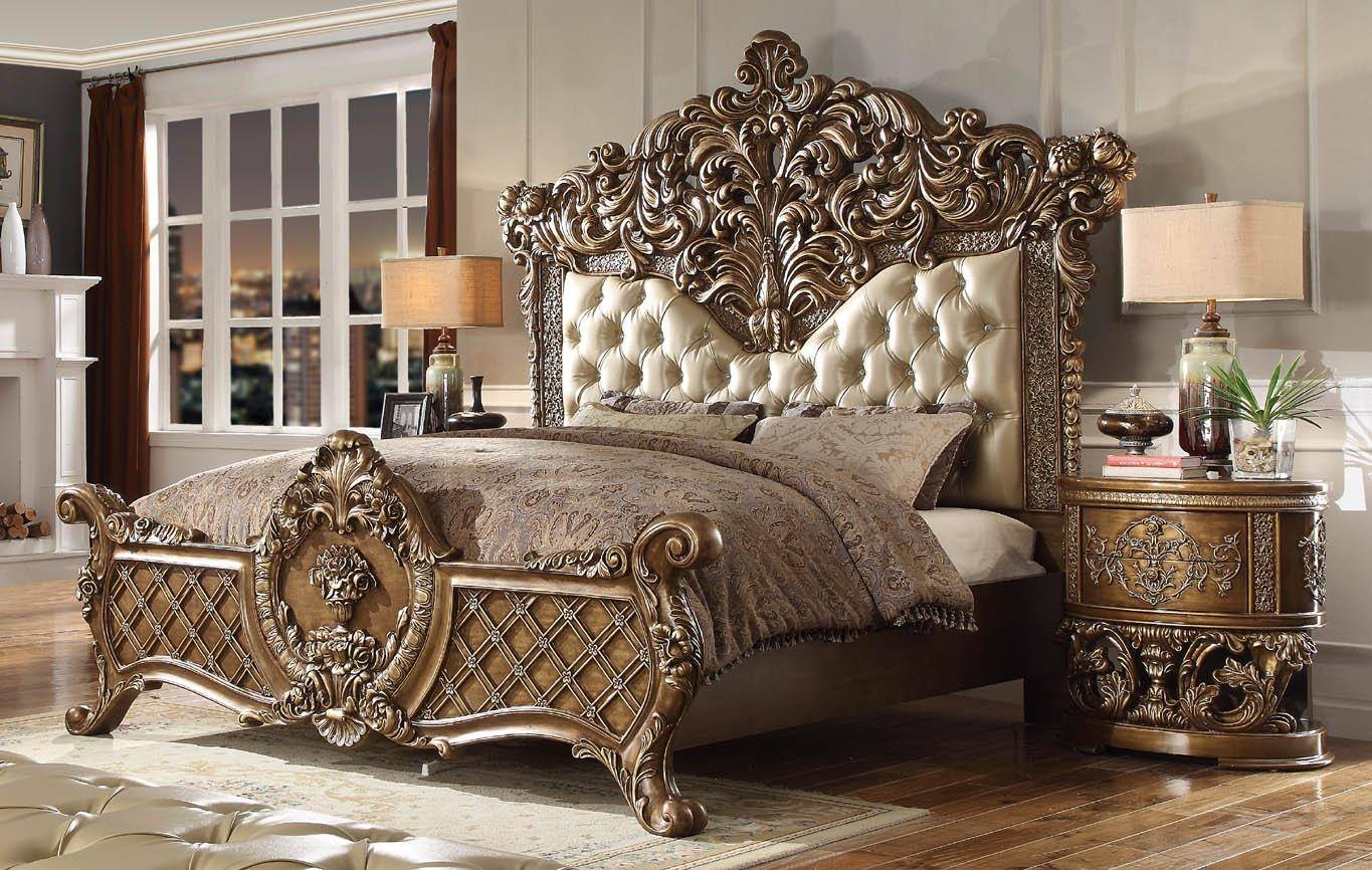 Buy Homey Design HD-8018 California King Panel Bedroom Set 6 Pcs in Gold  Finish, Brown, Beige, Wood online