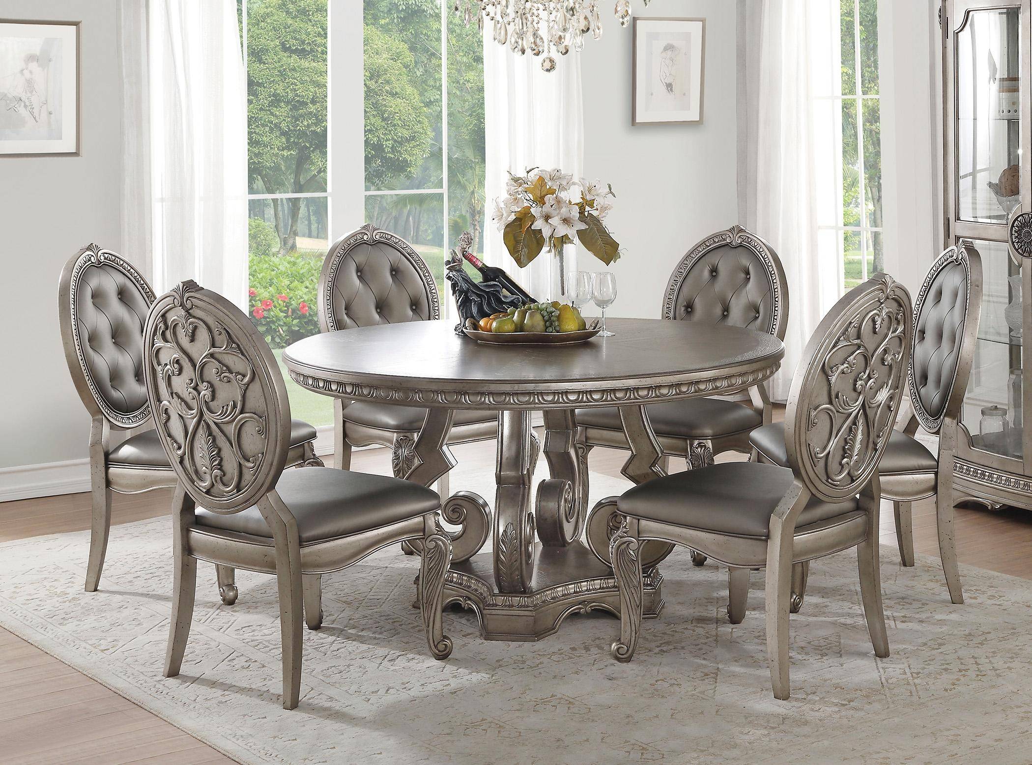 Buy ACME Northville-66915 Dining Table Set 8 Pcs in Antique, Silver