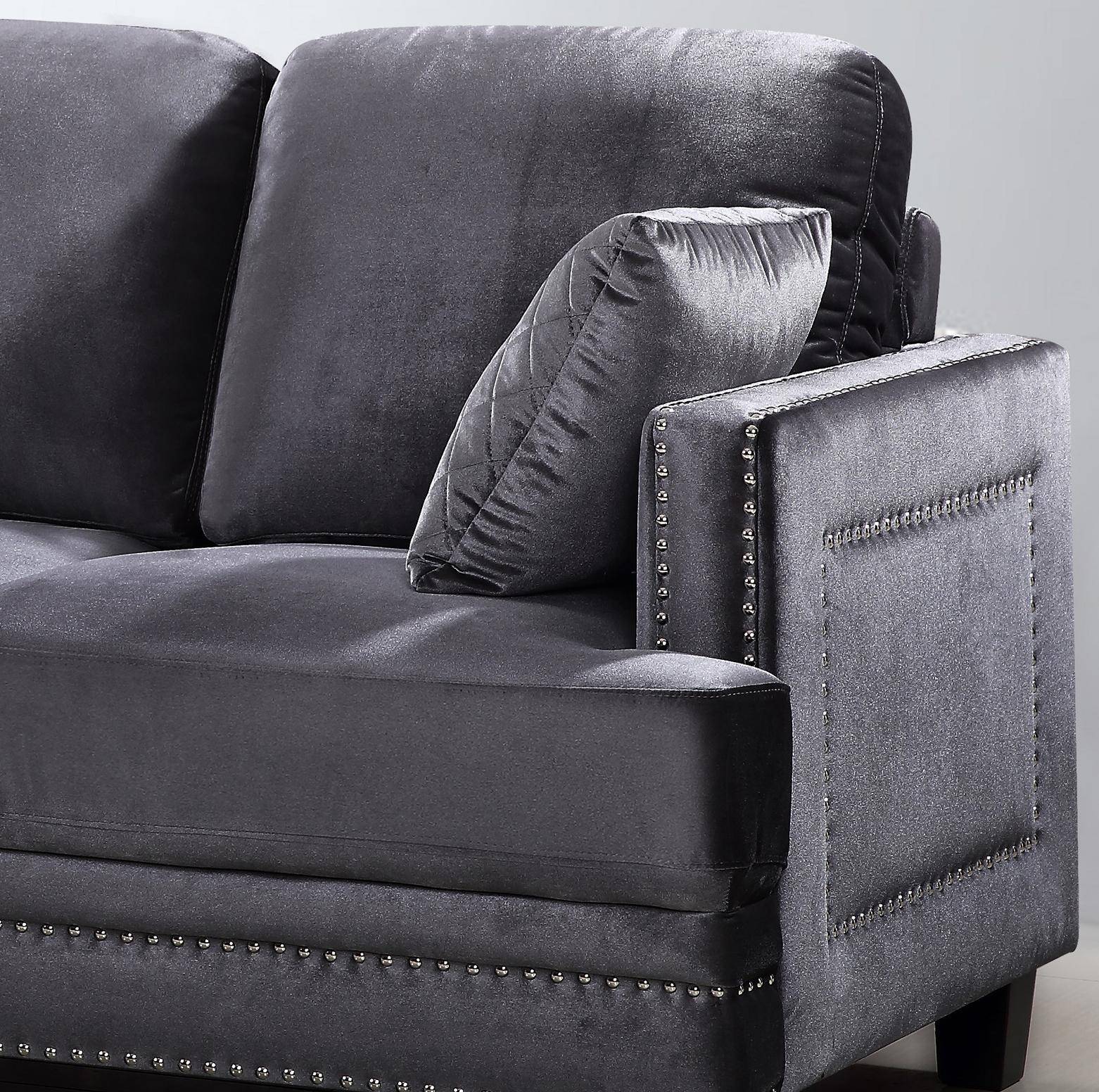 meridian ferrara sectional sofa left hand chase in gray velvet