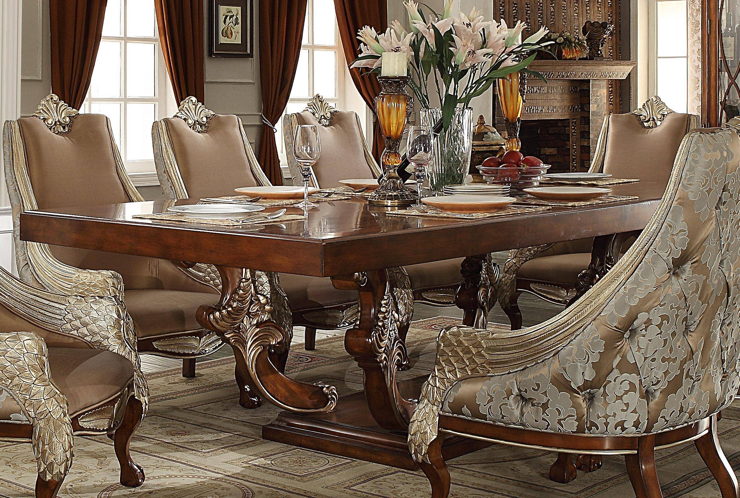 Buy Homey Design HD-124 Dining Table Set 7 Pcs in Beige, Walnut, Pearl ...