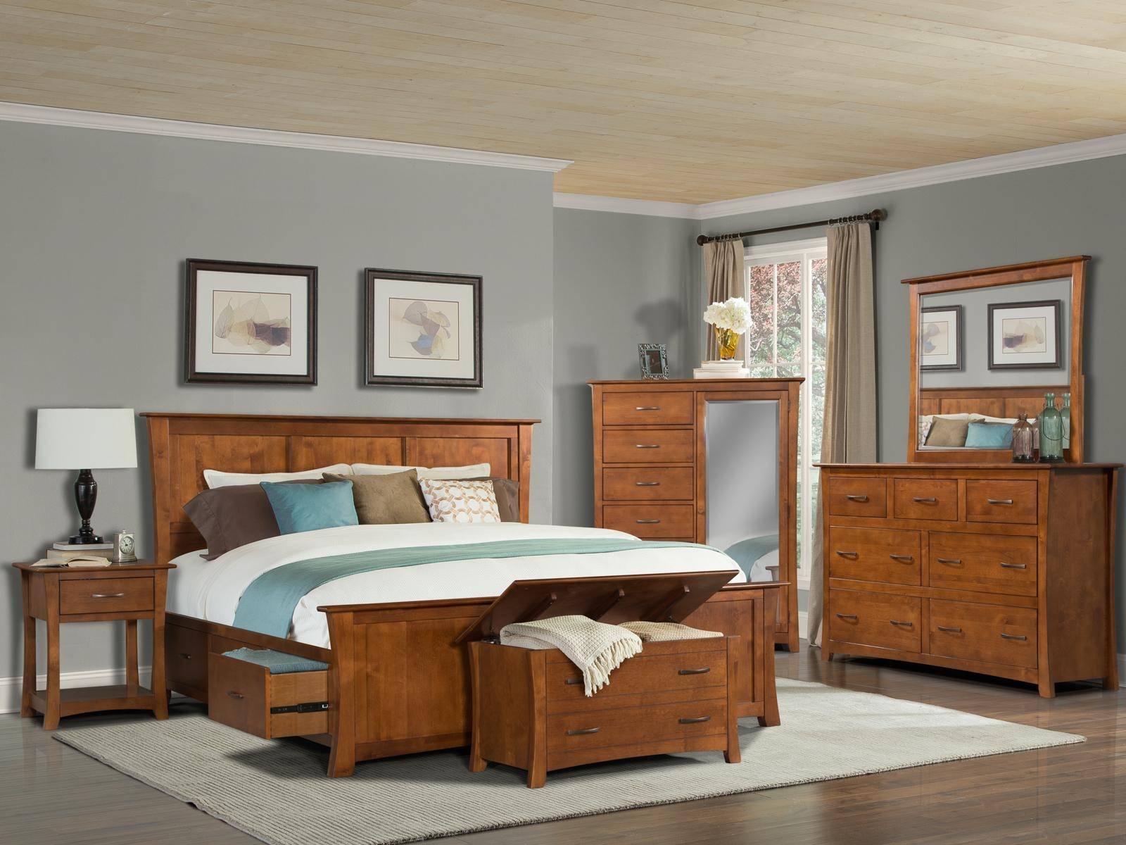Buy A America Grant Park Queen Storage Bedroom Set 5 Pcs In Pecan Wood Online