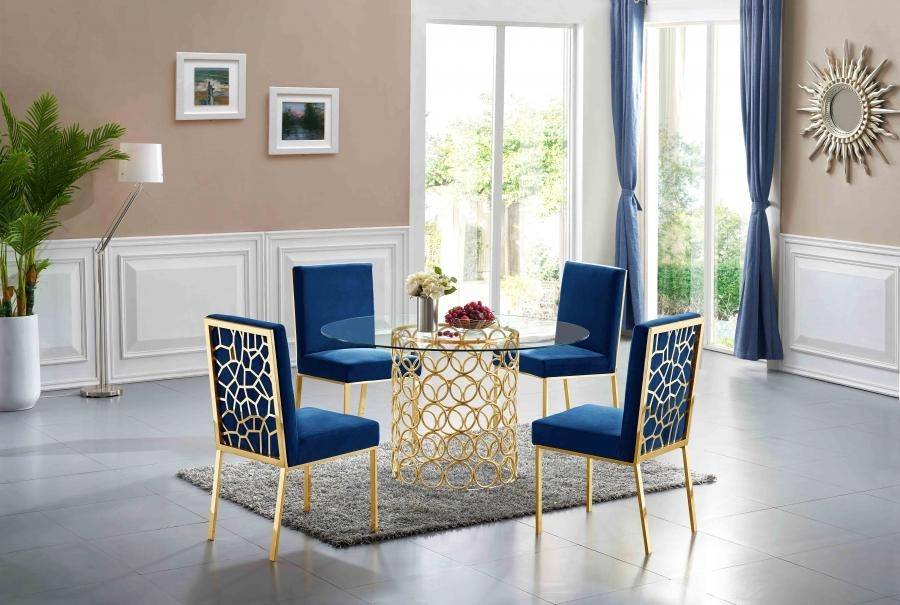 Meridian Opal 737 Dining Side Chair, Dining Room Set With Blue Velvet Chairs