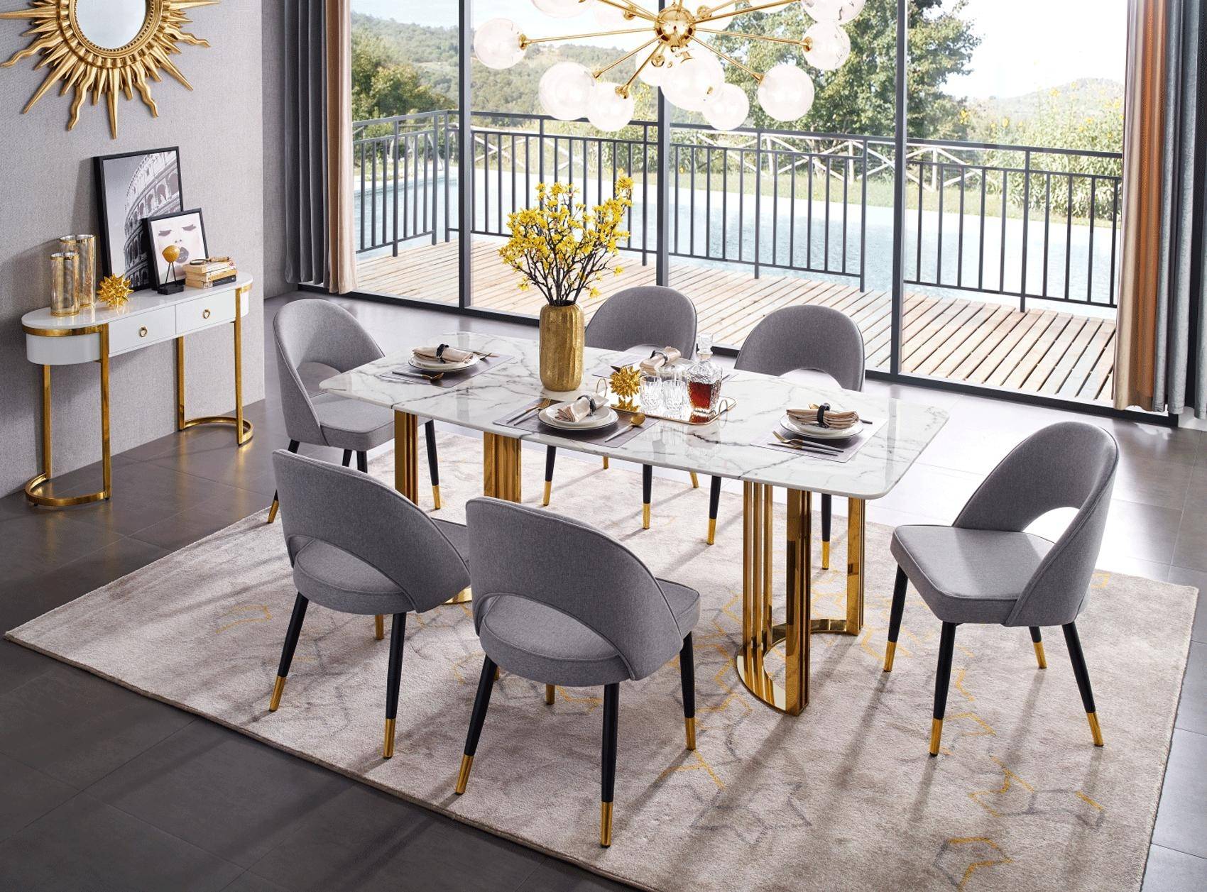 Buy Esf 131 Dining Sets 8 Pcs In Gray Marble Online