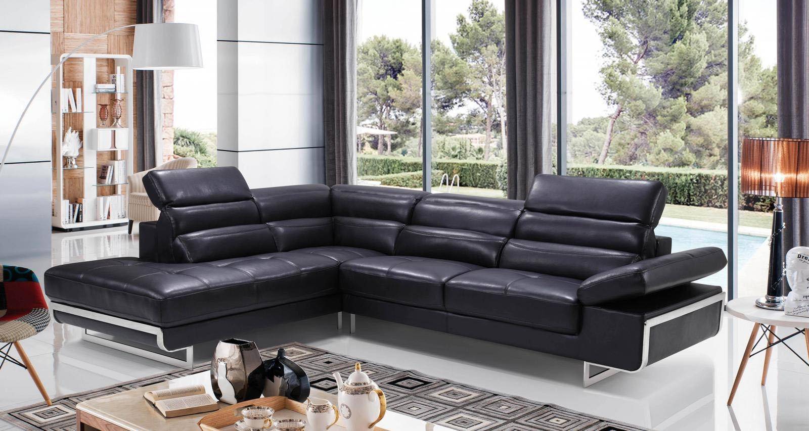Esf 2347 Sectional Sofa Left Hand, Black Leather Sectional Couches