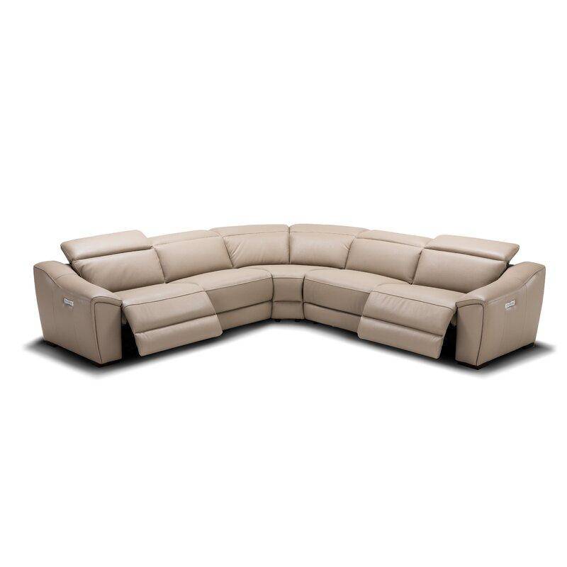 Orren Ellis Ozzy Reclining Sectional, Ivory Leather Sectional With Recliners