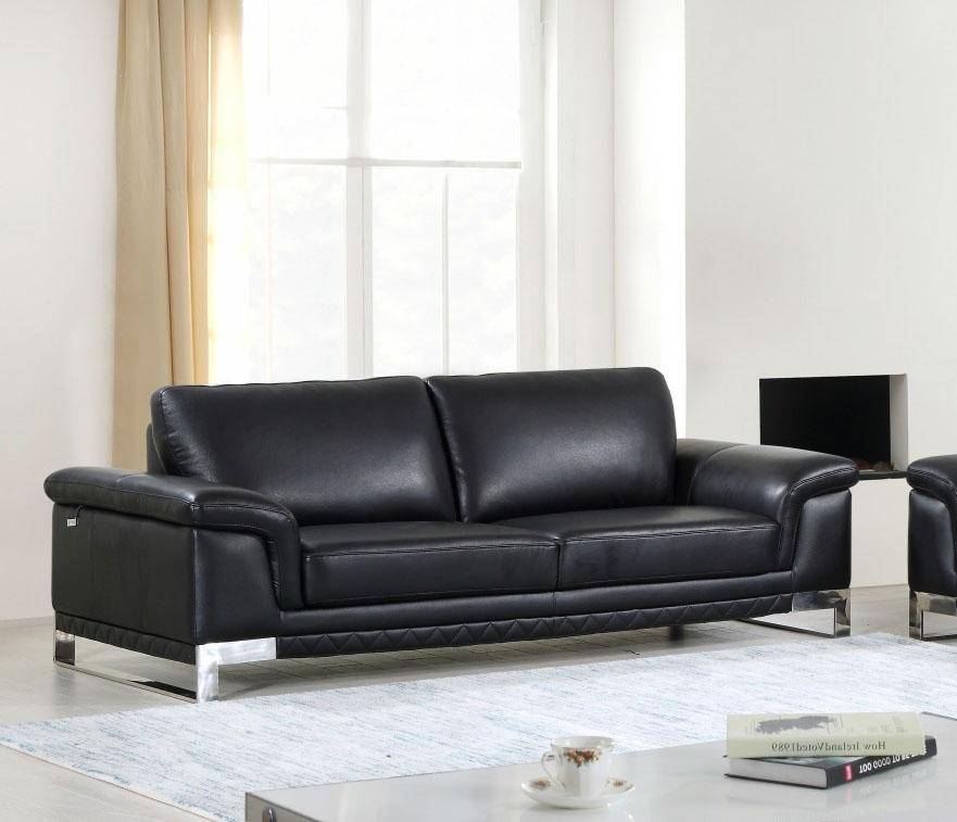 Global United 411 Sofa In Black, Genuine Italian Leather Sofa