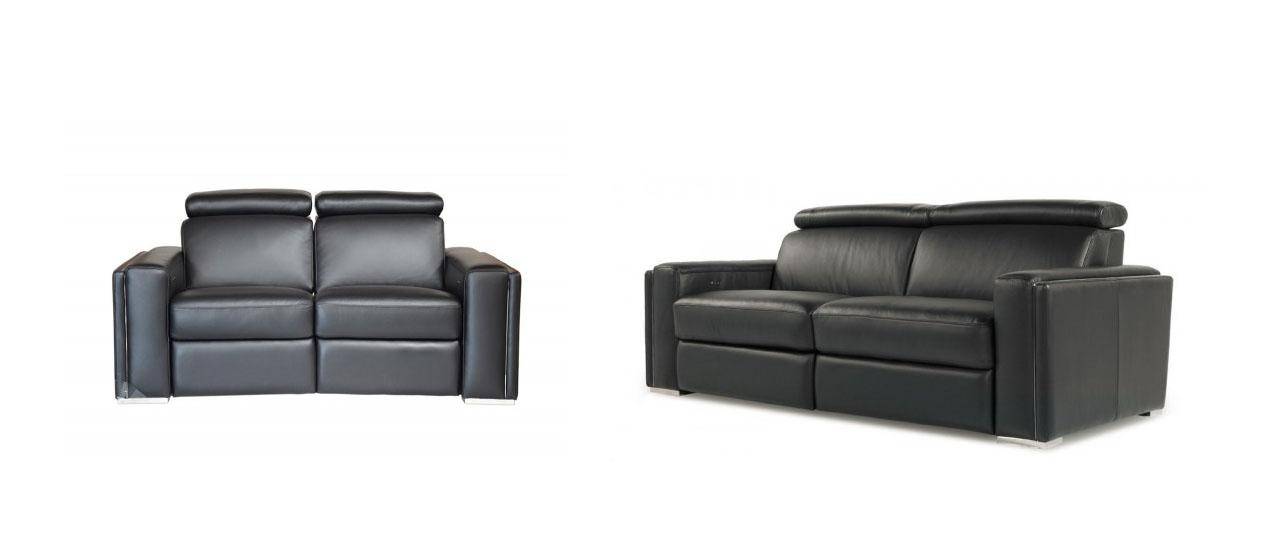 Moroni Ellie 531 Reclining Set 2, Modern Black Leather Recliner Sofa
