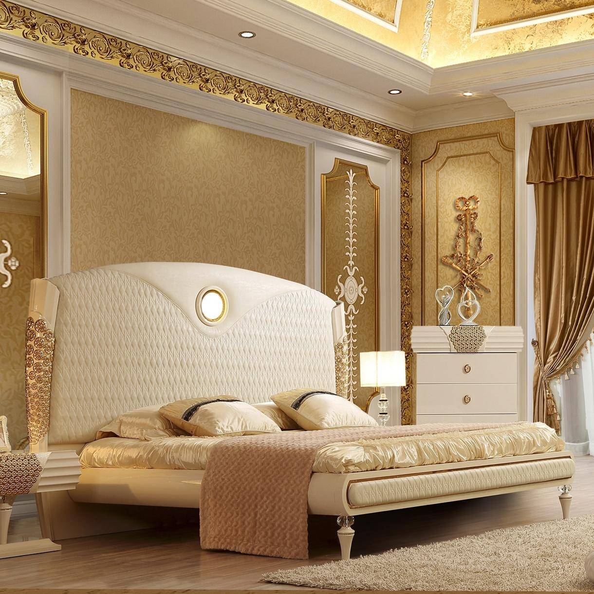 Homey Design Hd 901 King Sleigh Bed, Cream Leather Headboard King Size