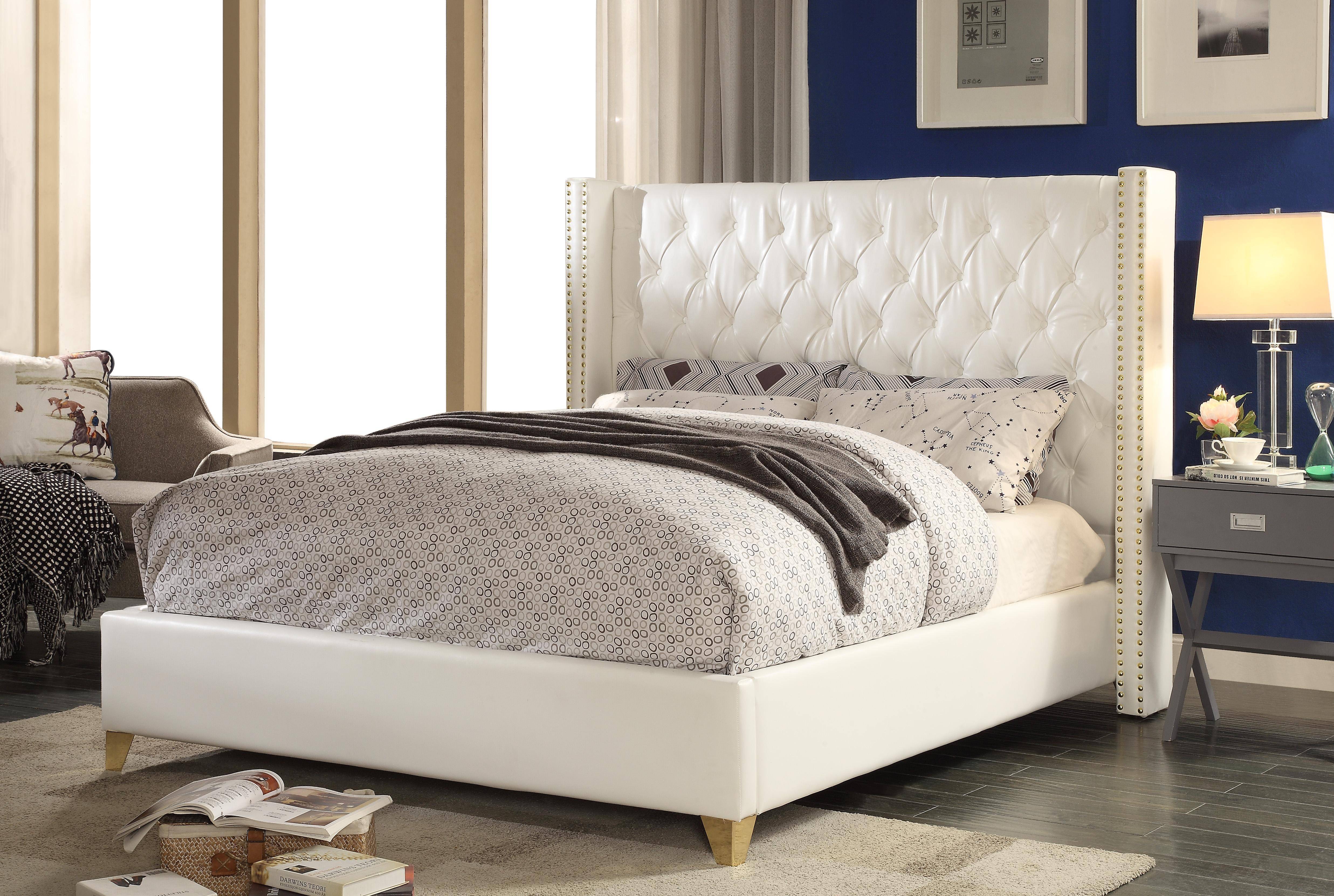 Buy Meridian Soho King Platform Bed in White, Bonded Leather online