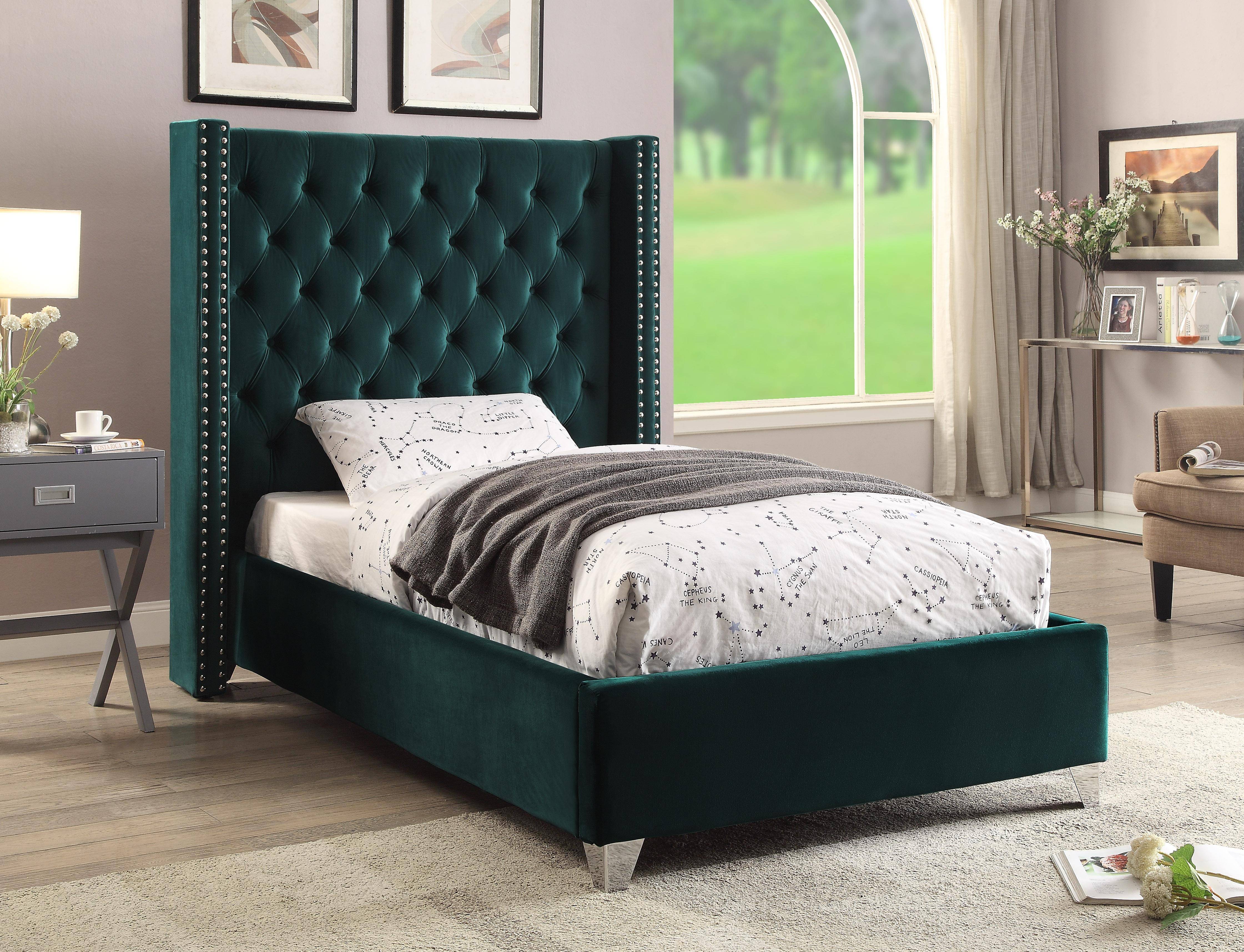 Buy Meridian Aiden Twin Platform Bed in Green, Velvet online