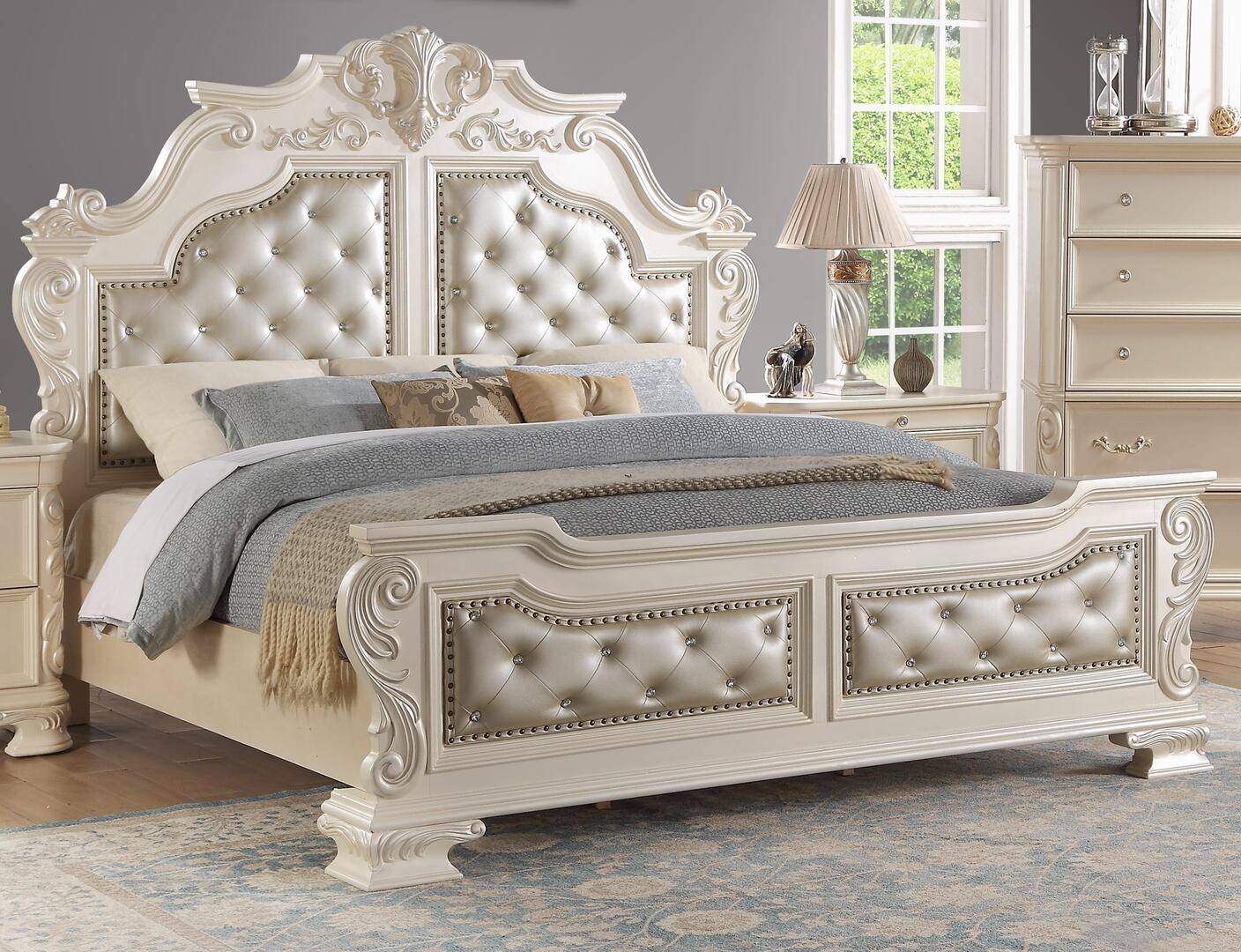 Buy Cosmos Furniture Victoria King Panel Bedroom Set 3 Pcs in White