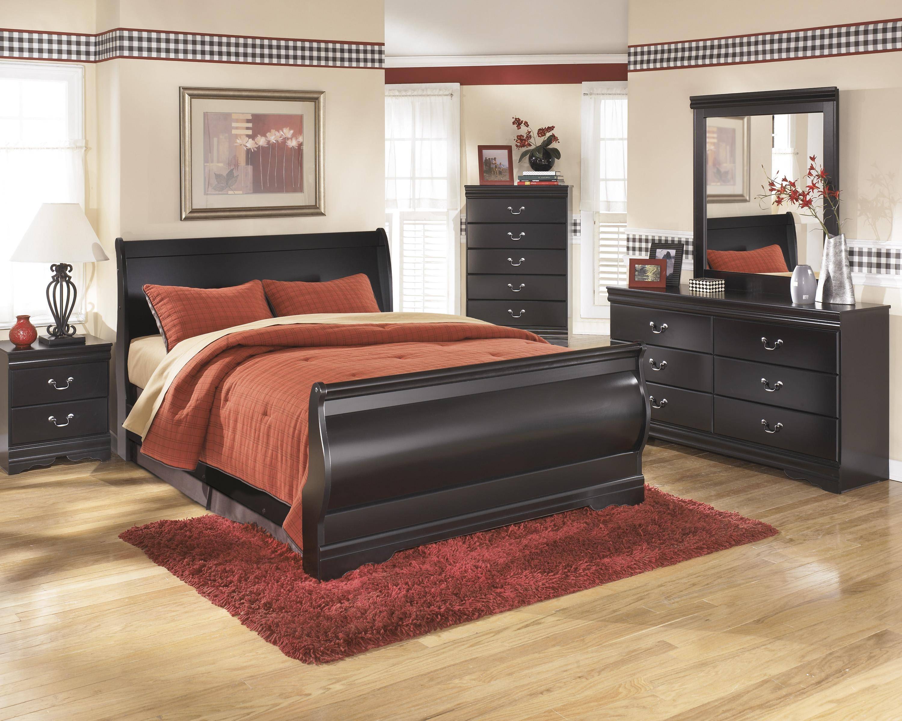 Buy Ashley Huey Vineyard Queen Sleigh Bedroom Set 6 Pcs in Black, Wood