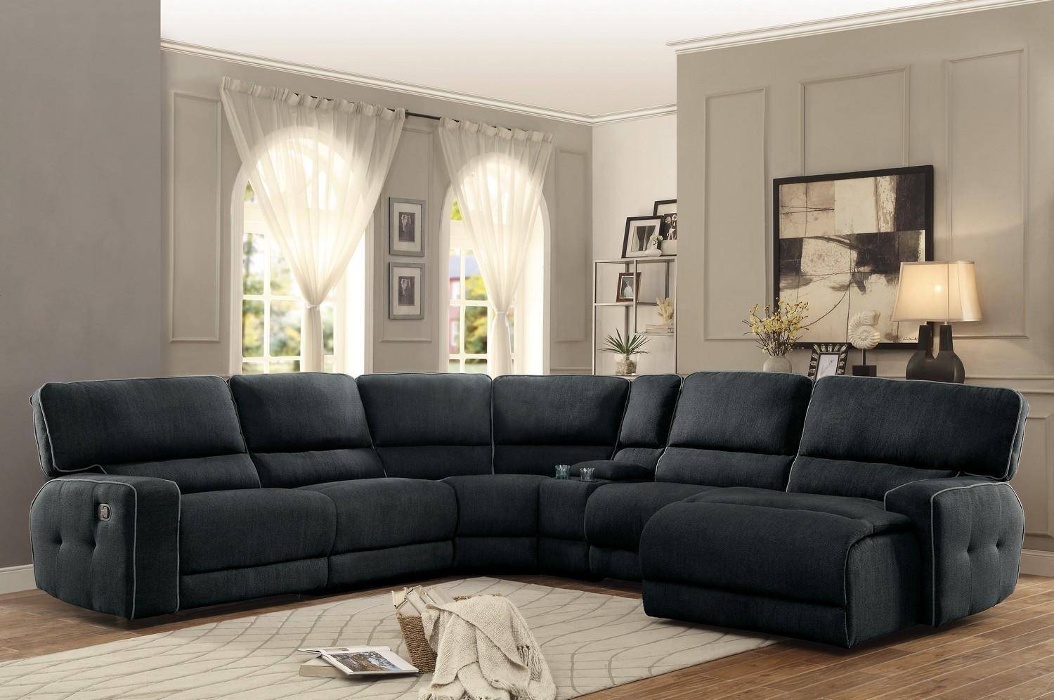 Homelegance Keamey Reclining Sectional, Grey Fabric Sectional Sofas With Recliner And Chaise