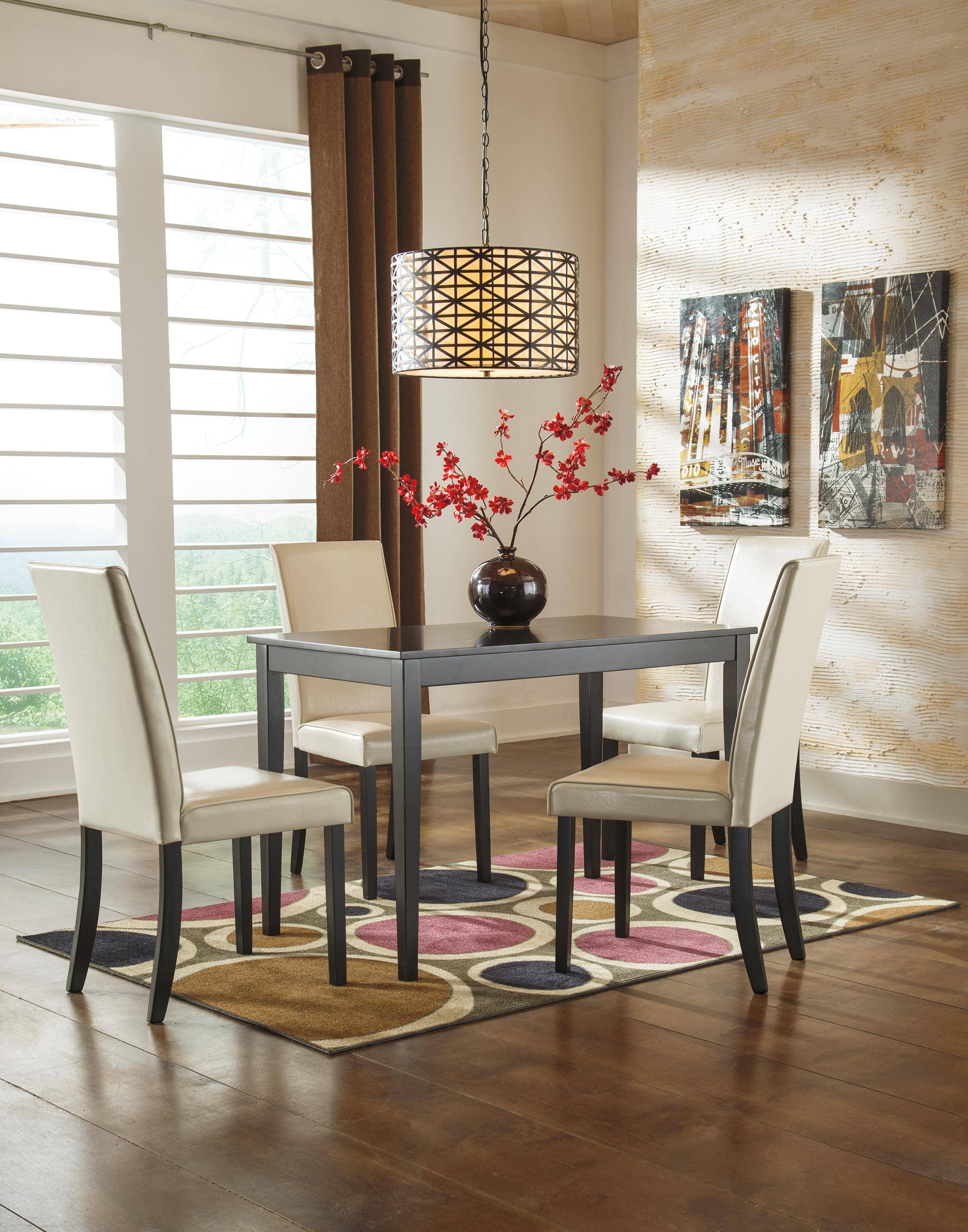 Buy Ashley Kimonte Dining Room Set 5 Pcs in Ivory, Faux Leather online