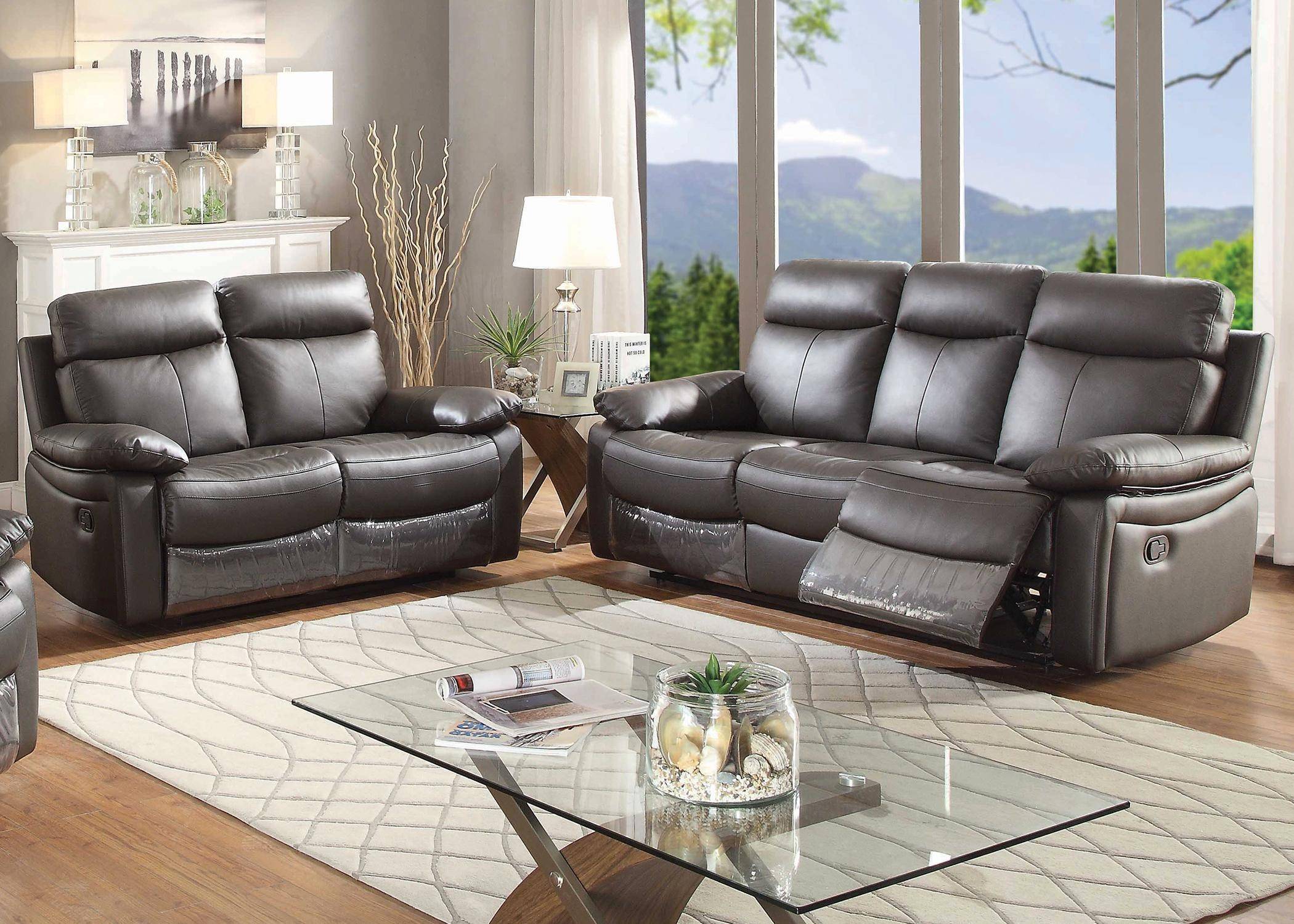 Ac Pacific Ryker Reclining Set 2, Brown Leather Sofa And Recliner Set