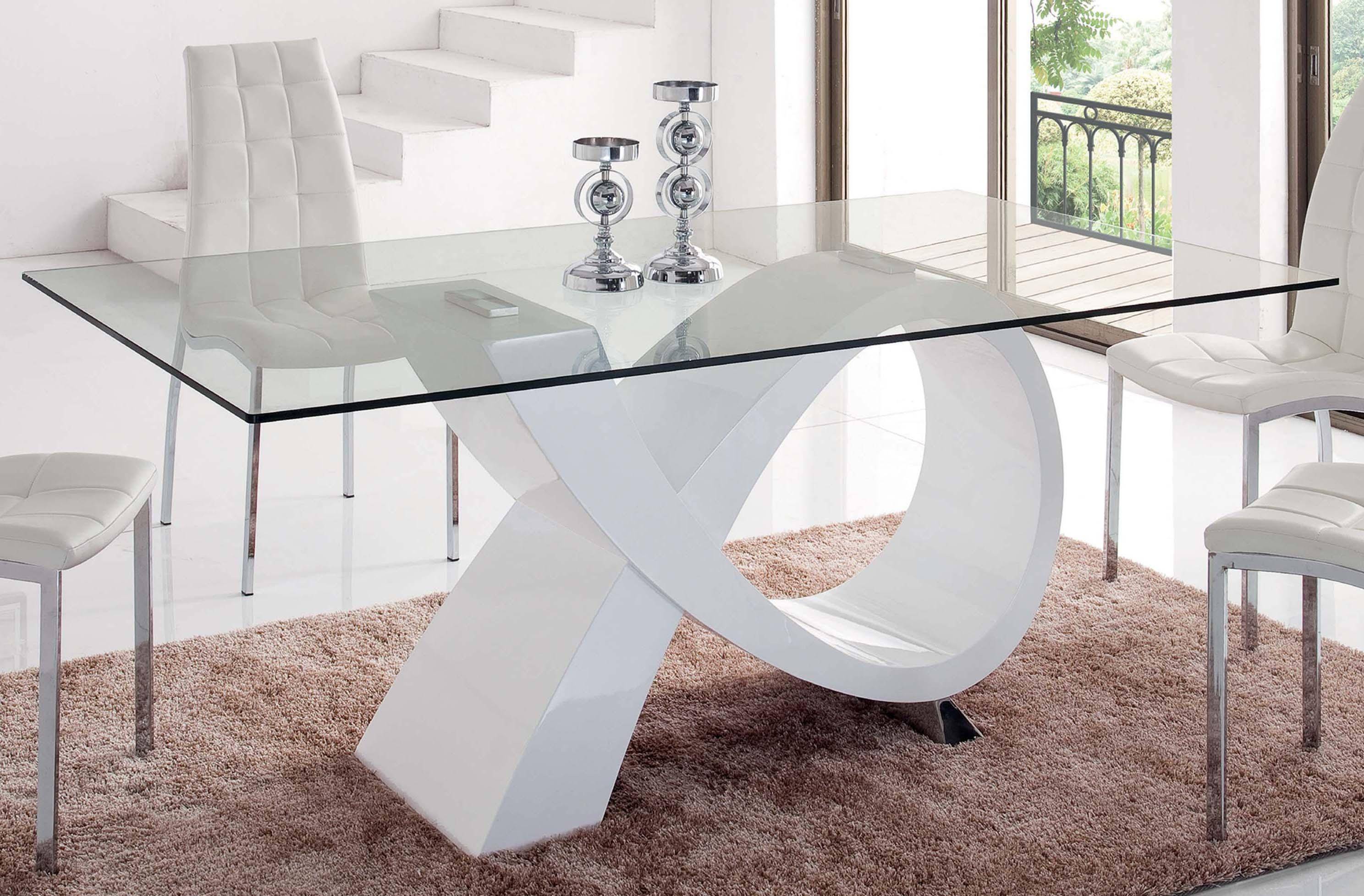 Buy Esf 989 Dining Table In Silver White Glass Top Online
