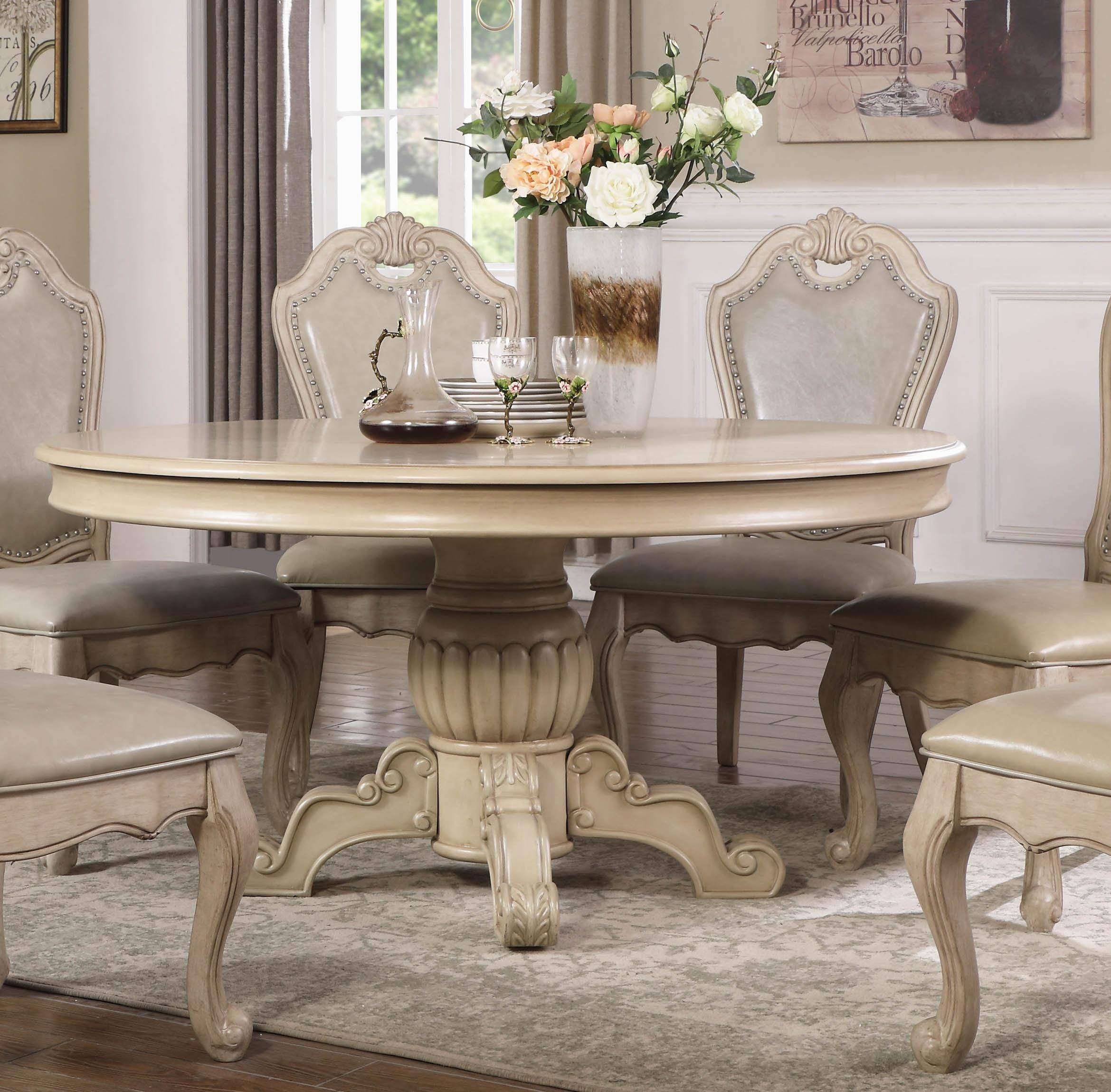 Buy Mcferran D9802 6060 Dining Table Set 7 Pcs In Antique White Linen Online