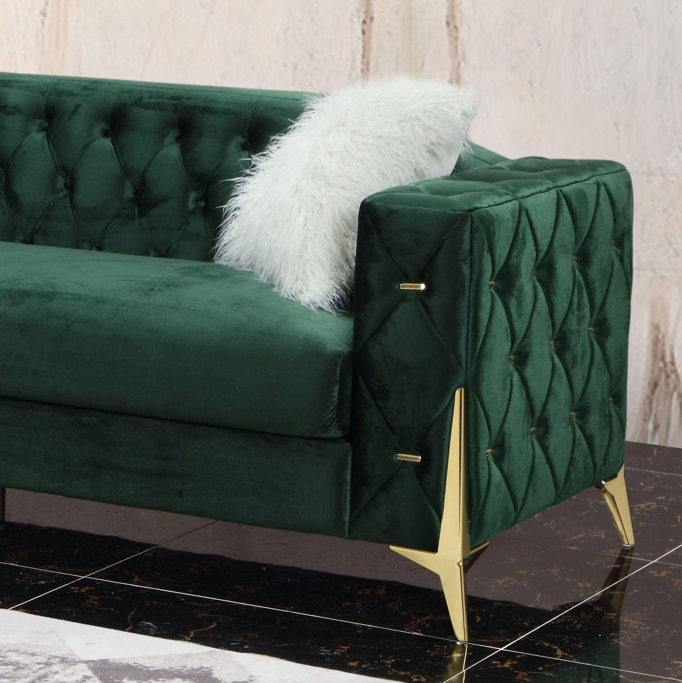Buy Cosmos Furniture Emerald Sofa and Loveseat Set 2 Pcs in Gold, Green,  Velvet online