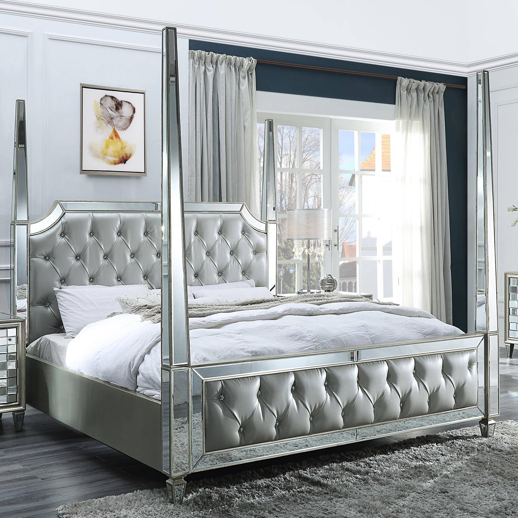 Homey Design Hd 6001 King Canopy Bed, Silver Canopy Bed Frame