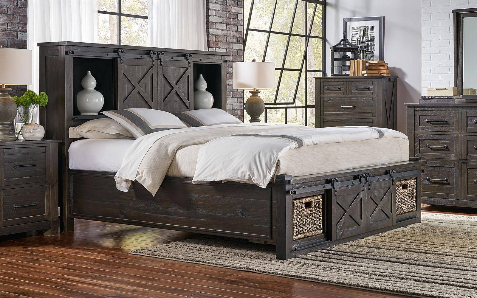 Buy A America Sun Valley King Storage Bedroom Set 6 Pcs In Black Charcoal Wood Online