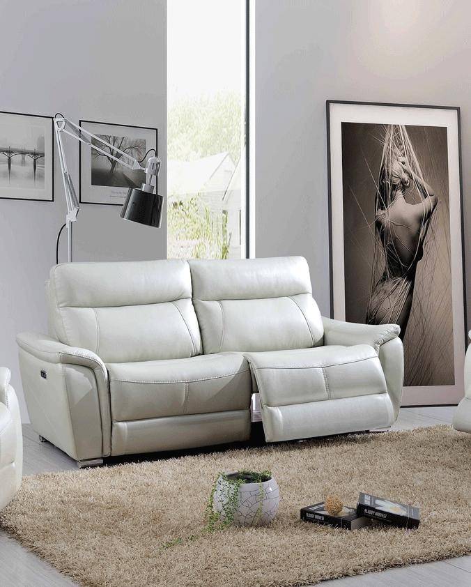 Esf 1705 Reclining Sofa In Light, Light Gray Leather Reclining Sofa