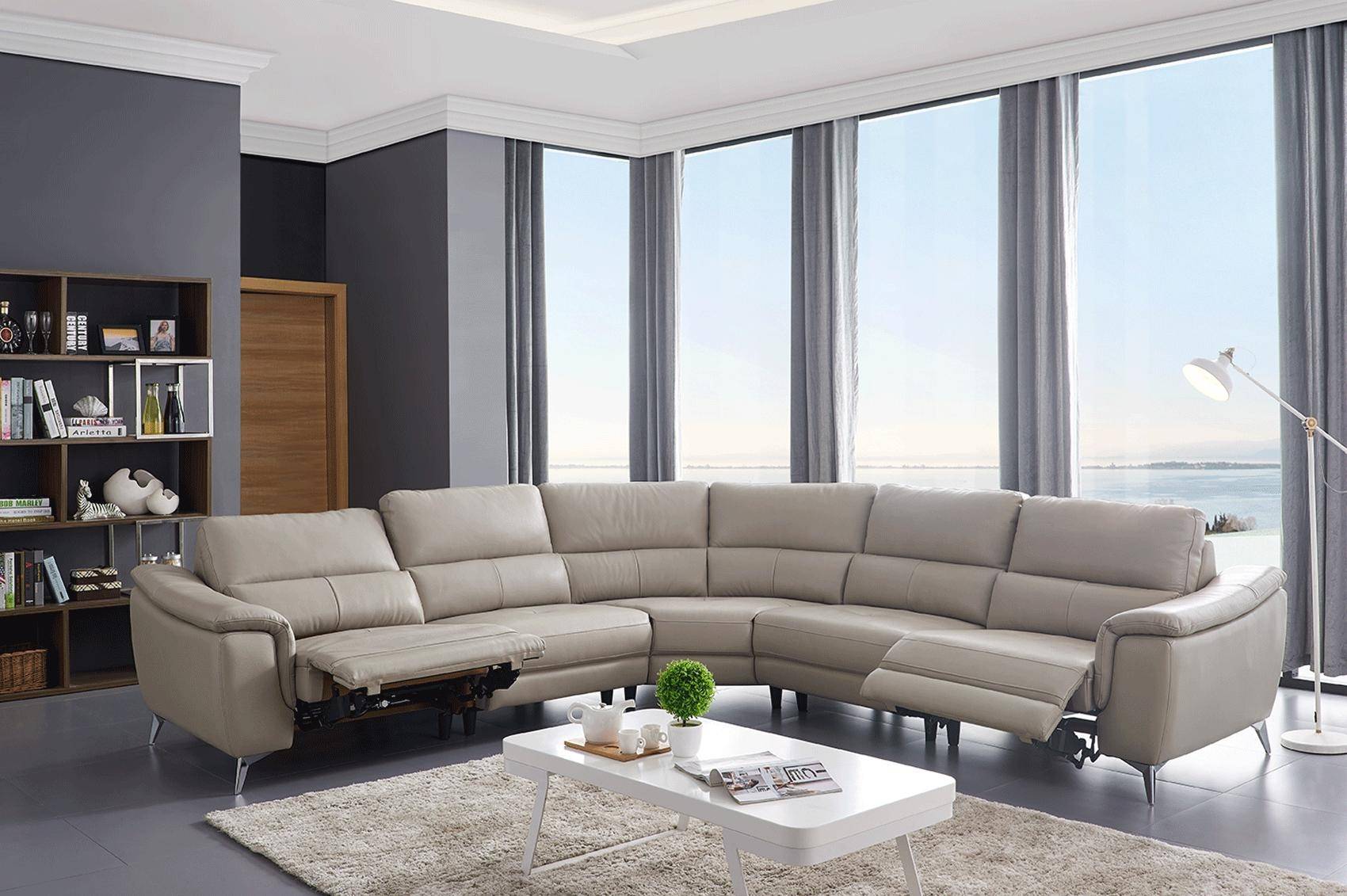 esf 951 reclining sectional in light gray top grain leather