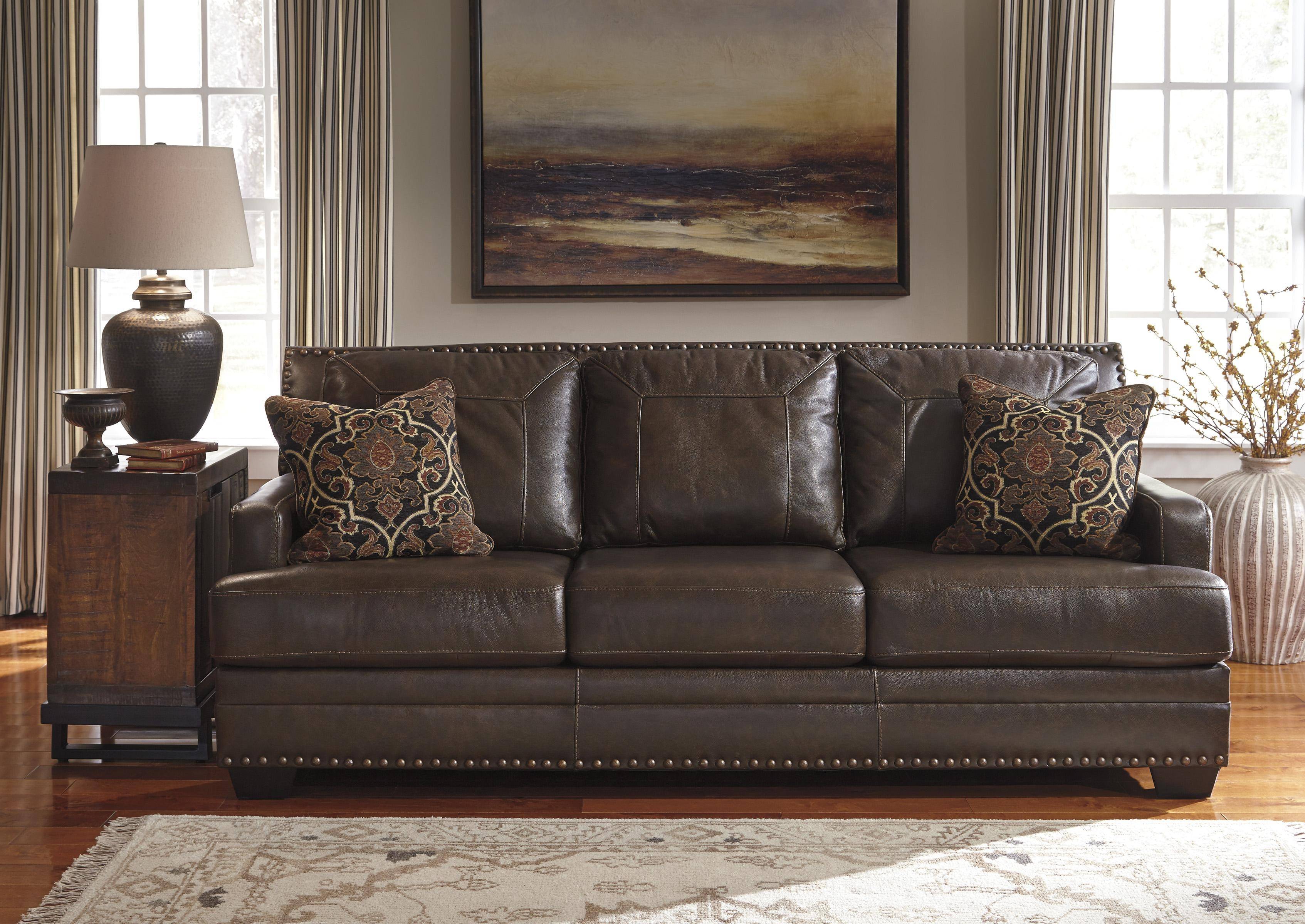 ashley leather sofa canyon brown