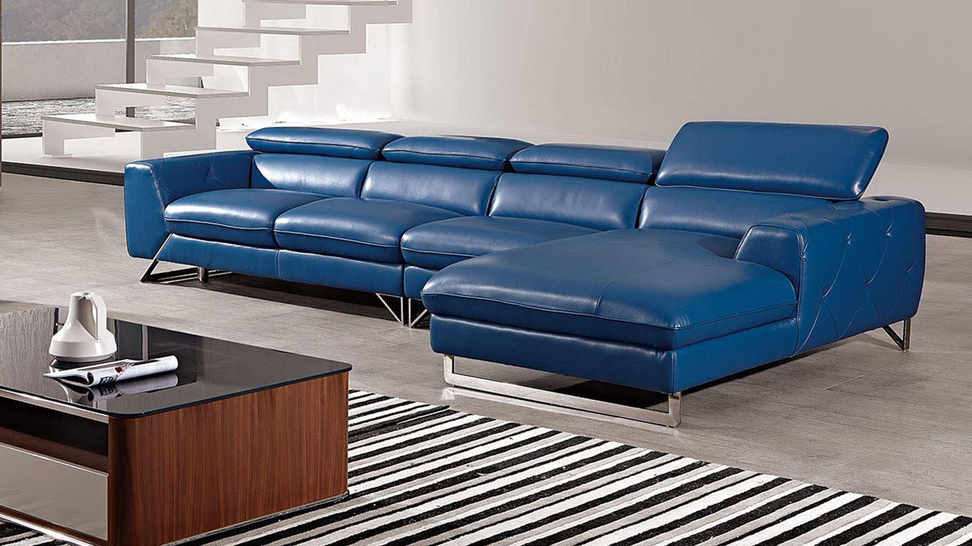 American Eagle Ek L030 Blue, Full Leather Sectional Couch