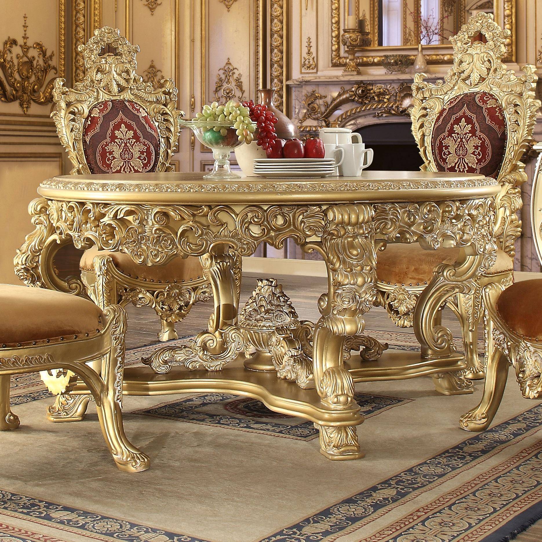 Buy Homey Design HD-8086 Dining Table in Gold Finish, Lacquer online
