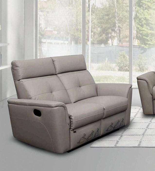 Esf 8501 Reclining Set 2 Pcs In, Light Gray Leather Reclining Sofa