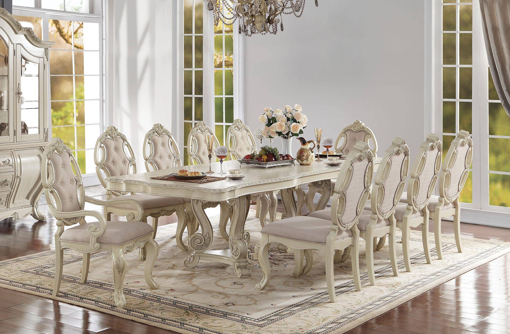 Acme Ragenardus 61280 Dining Table Set, Antique White Dining Room Table And Chairs Set