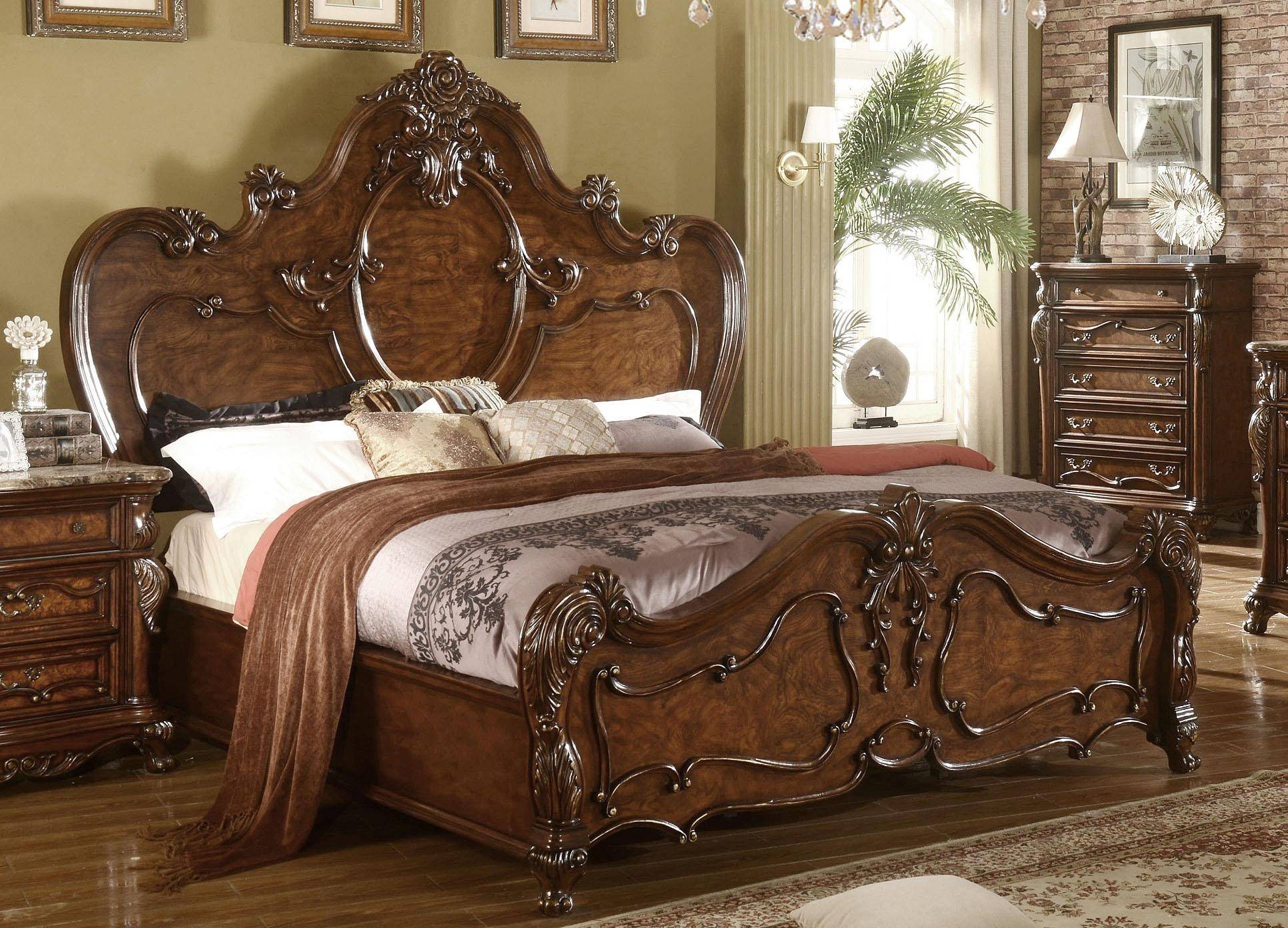 Mcferran B7189 King Panel Bed In, Cherry Wood King Size Bed Frame