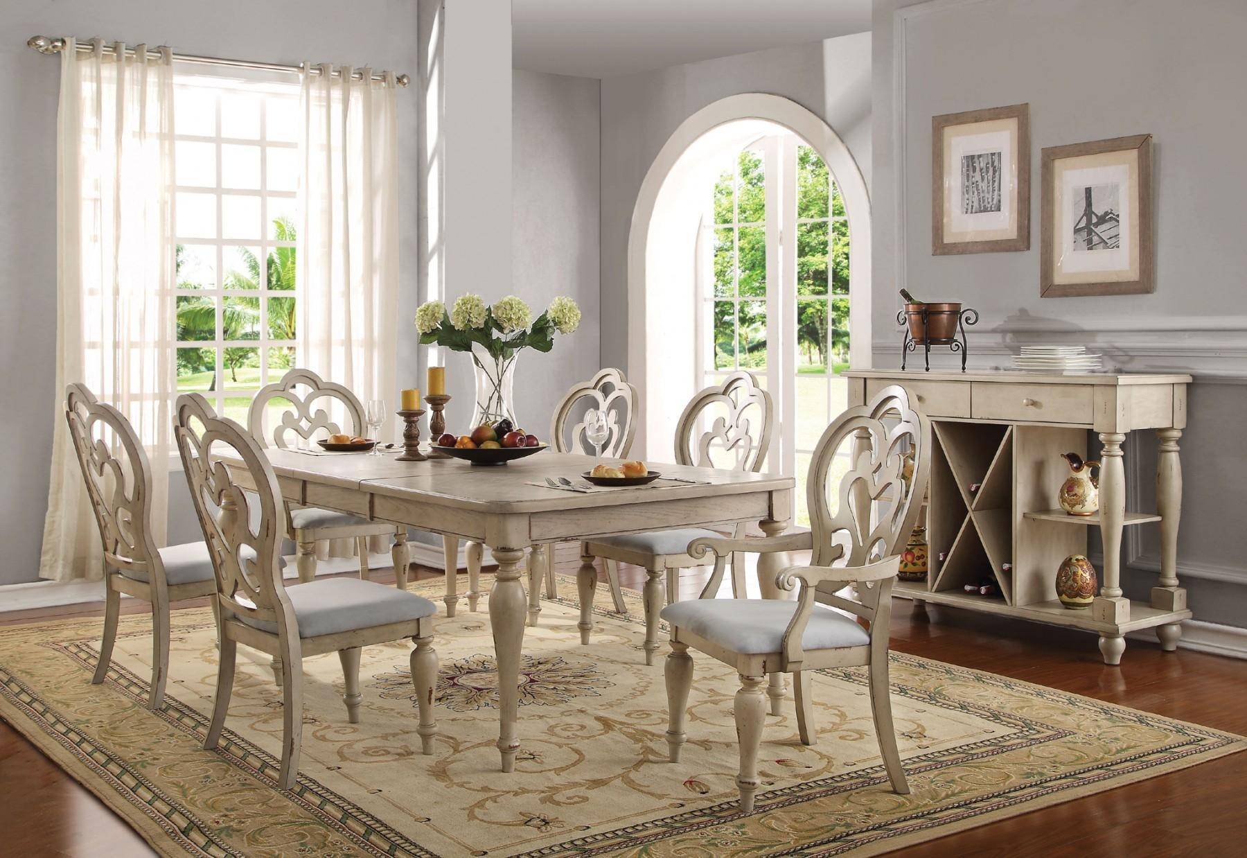Acme Abelin 66060 Dining Table Set, Off White Dining Table And Chairs