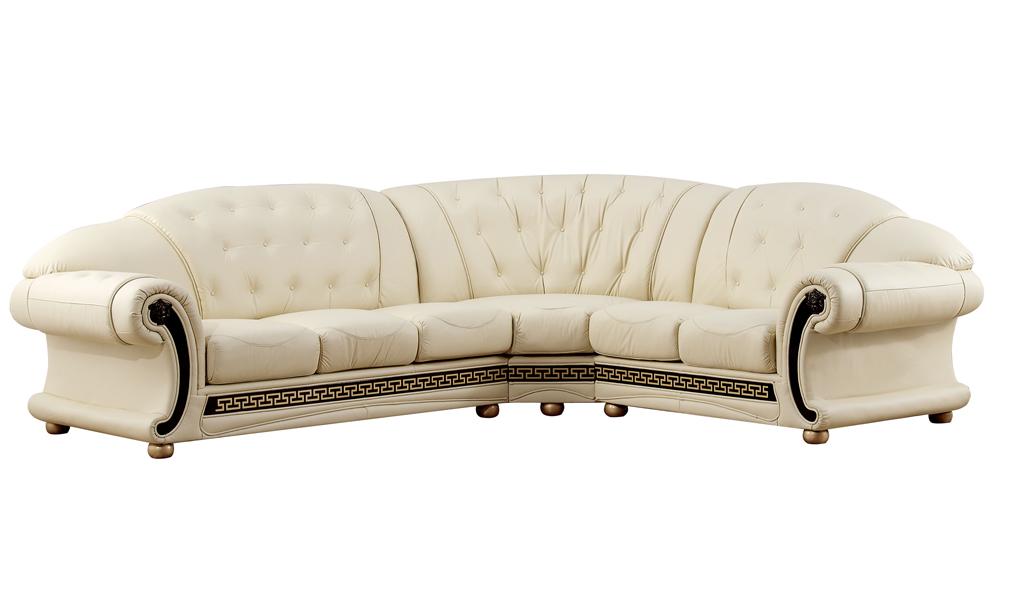 Ivory Top Grain Leather Sectional RHC Made in Italy Traditional ESF Apolo 
